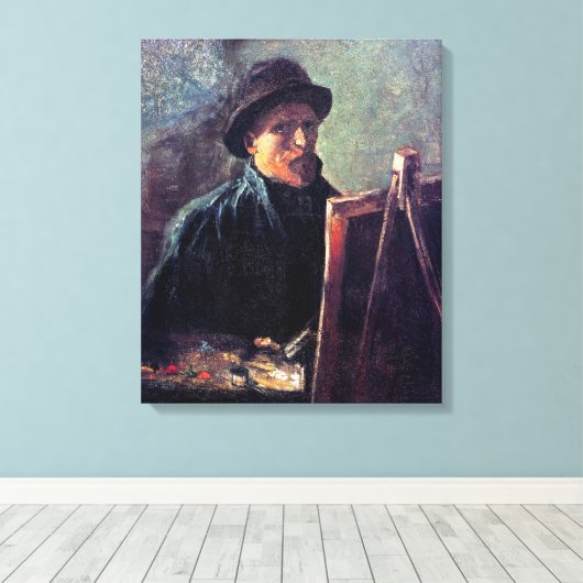 Vincent Van Gogh - Self Portrait Dark Felt Pet Canvas Afdruk (Insitu (Houten vloer))