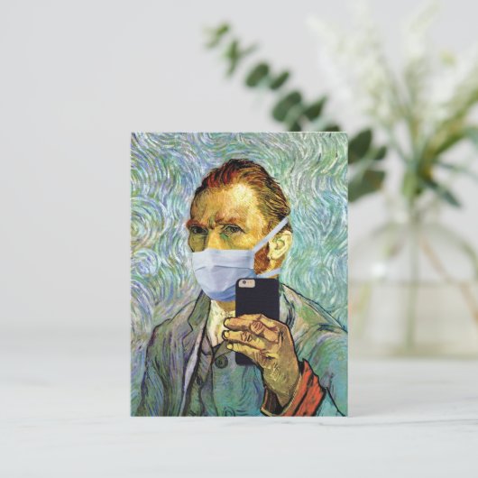 Vincent Van Gogh Self Portrait Selfie met masker Briefkaart (Staand voorkant)
