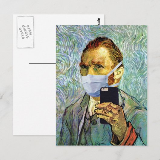Vincent Van Gogh Self Portrait Selfie met masker Briefkaart (Voorkant / Achterkant)