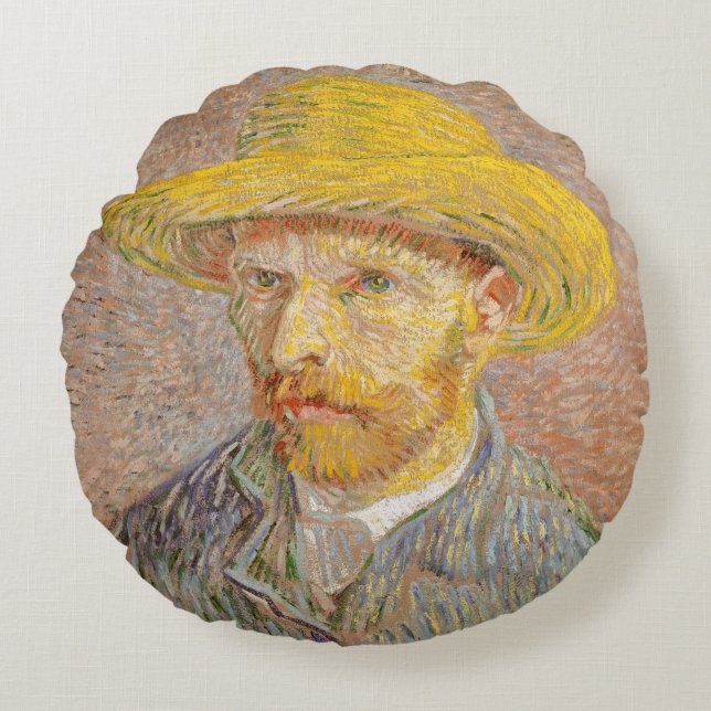Vincent Van Gogh Self Portret impressionist verf Rond Kussen (Voorkant)