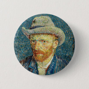 Vincent Van Gogh Self Portret met Grey Felt Pet Ronde Button 5,7 Cm