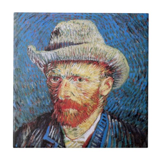 Vincent Van Gogh Self Portret met grijs vilt Pet Tegeltje (Voorkant)