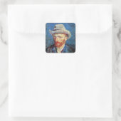 Vincent Van Gogh Self Portret met grijs vilt Pet Vierkante Sticker (Tas)
