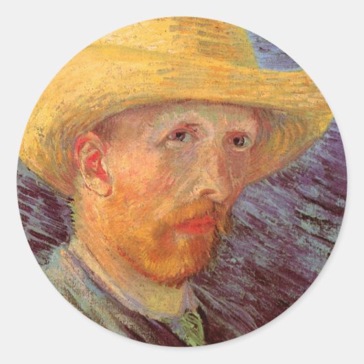 Vincent van Gogh Self Portret met Pet Ronde Sticker (Voorkant)