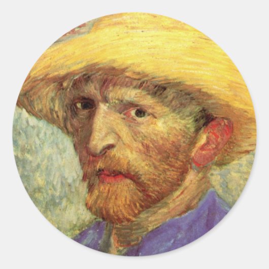 Vincent van Gogh Self Portret met Pet Ronde Sticker (Voorkant)