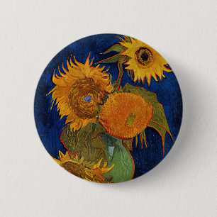 Vincent van Gogh Six Sunflower Floral GalleryHD Ronde Button 5,7 Cm