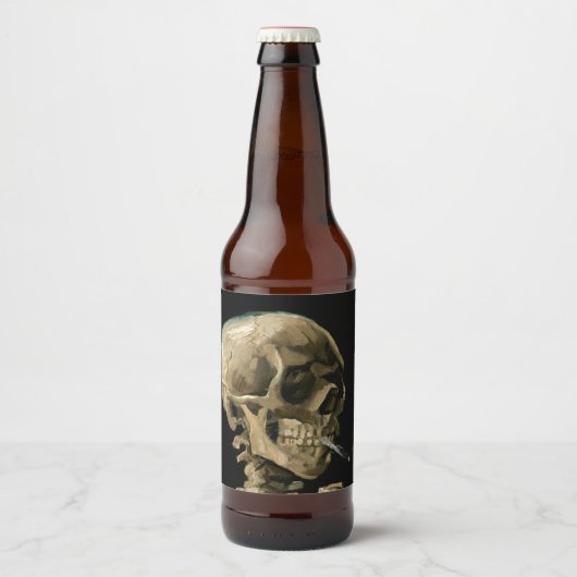 Vincent van Gogh - Skull met Burning Cigarette Bier Etiket (Voorkant)