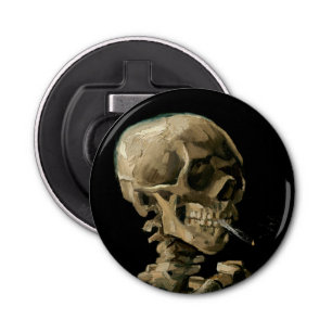 Vincent van Gogh - Skull met Burning Cigarette Button Flesopener