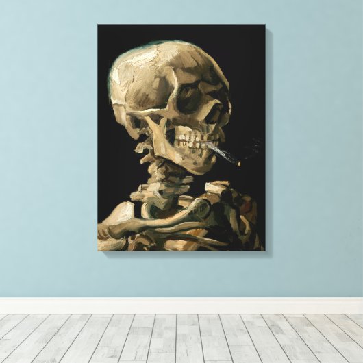 Vincent van Gogh - Skull met Burning Cigarette Canvas Afdruk (Insitu (Houten vloer))