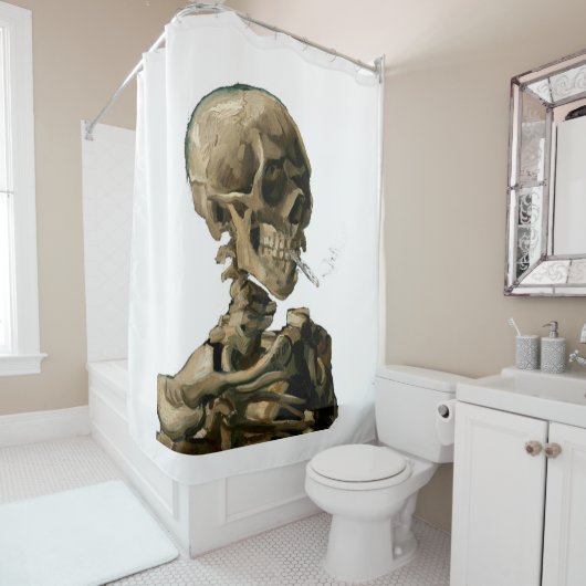Vincent van Gogh - Skull met Burning Cigarette Douchegordijn (In situ)