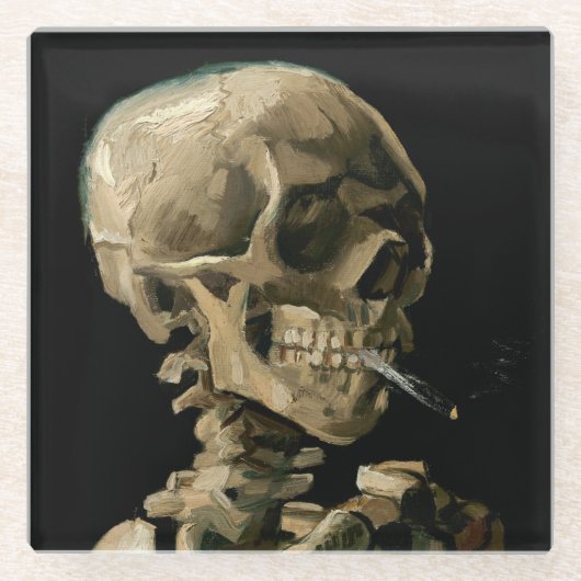 Vincent van Gogh - Skull met Burning Cigarette Glazen Onderzetter (Voorkant)