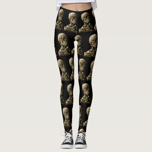 Vincent van Gogh - Skull met Burning Cigarette Leggings (Voorkant)