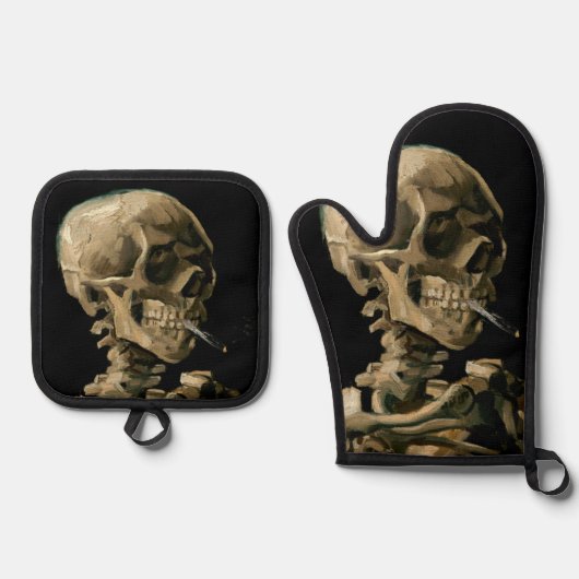 Vincent van Gogh - Skull met Burning Cigarette Ovenwant & Pannenlap Set (Voorkant)