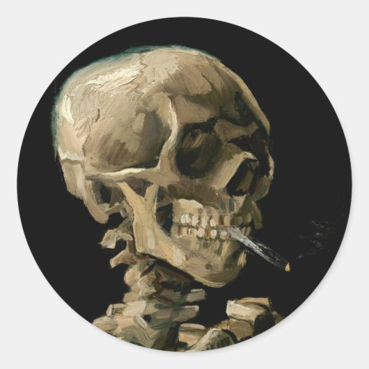 Vincent van Gogh - Skull met Burning Cigarette Ronde Sticker (Voorkant)