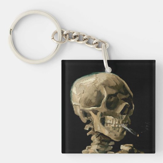 Vincent van Gogh - Skull met Burning Cigarette Sleutelhanger (Voorkant)