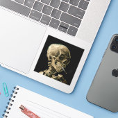 Vincent van Gogh - Skull met Burning Cigarette Sticker (Laptop met iPhone)