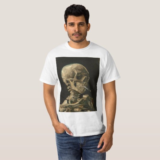 Vincent Van Gogh - Skull met Burning Cigarette T-shirt (Voorkant volledig)