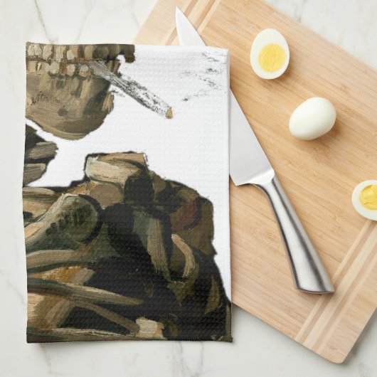 Vincent van Gogh - Skull met Burning Cigarette Theedoek (Quarter Fold)