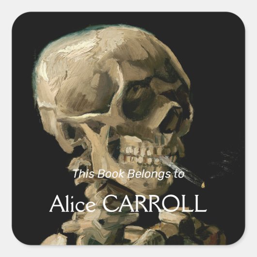 Vincent van Gogh - Skull met Burning Cigarette Vierkante Sticker (Voorkant)