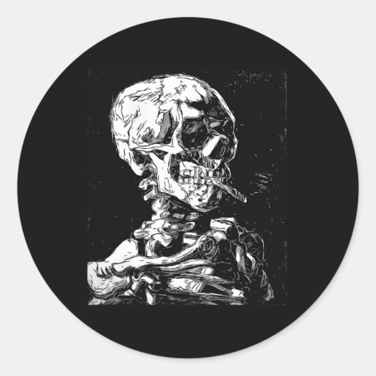 Vincent Van Gogh Skull met Sigarette Skeleton Hal Ronde Sticker (Voorkant)