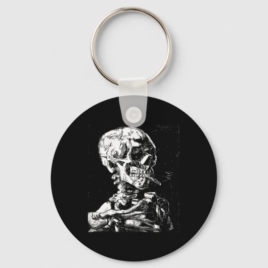 Vincent Van Gogh Skull met Sigarette Skeleton Hal Sleutelhanger (Voorkant)