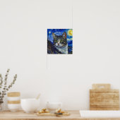 Vincent Van Gogh Starry Night Cat Portrait Poster (Keuken)