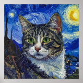 Vincent Van Gogh Starry Night Cat Portrait Poster (Voorkant)