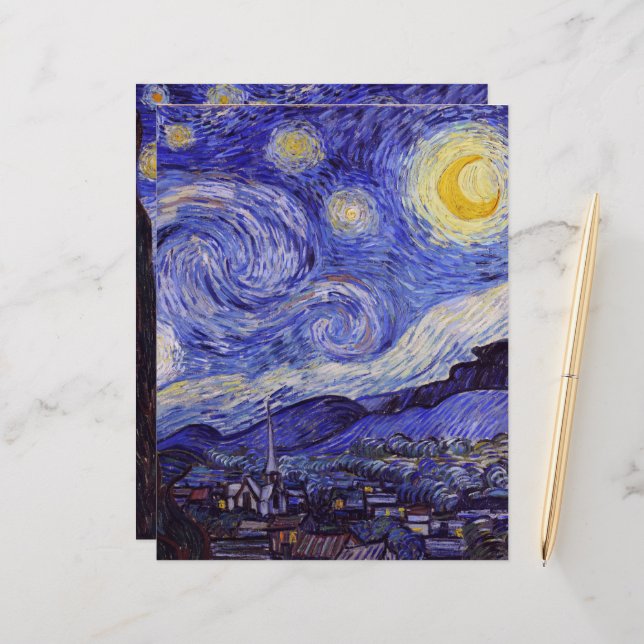 Vincent Van Gogh Starry Night Scrapbook Paper (Voorkant / Achterkant in situ)