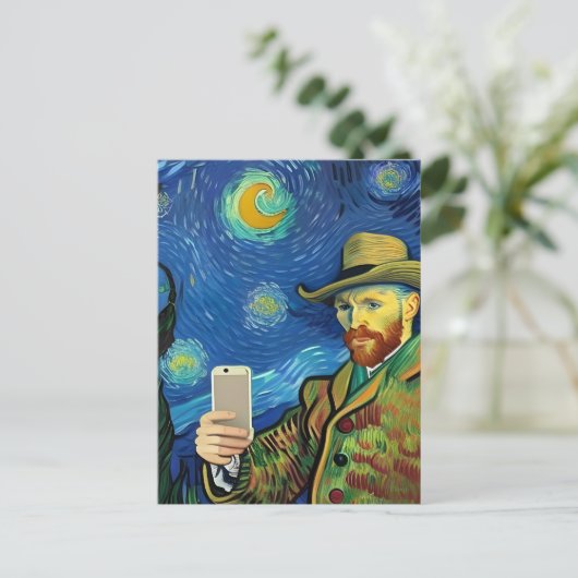 Vincent Van Gogh Starry Selfie nacht door Ricaso Briefkaart (Staand voorkant)