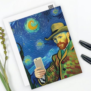 Vincent Van Gogh Starry Selfie nacht door Ricaso Briefkaart