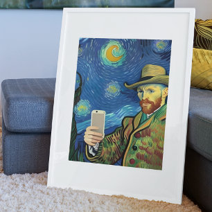 Vincent Van Gogh Starry Selfie nacht door Ricaso Poster