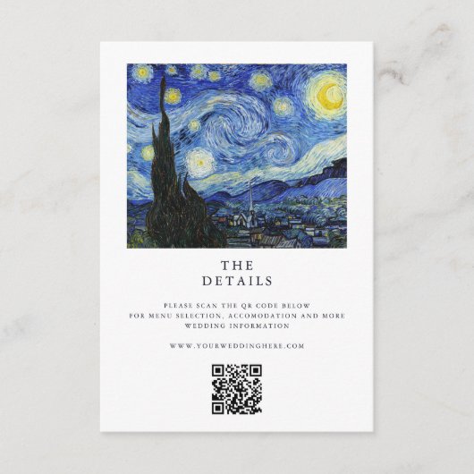Vincent Van Gogh Sterrennacht bruiloft Informatiekaartje (Voorkant)