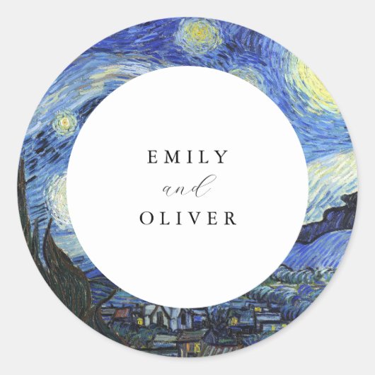 Vincent Van Gogh Sterrennacht bruiloft Ronde Sticker (Voorkant)