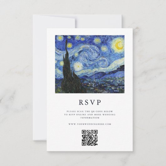 Vincent Van Gogh Sterrennacht bruiloft RSVP Kaartje (Voorkant)
