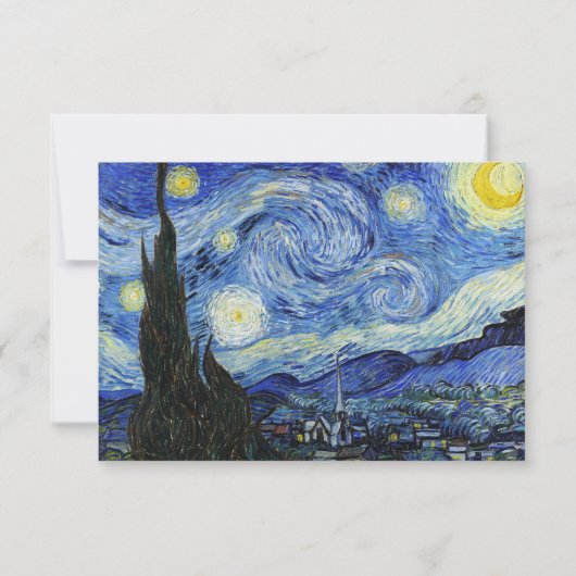 Vincent Van Gogh Sterrennacht bruiloft RSVP Kaartje (Achterkant)