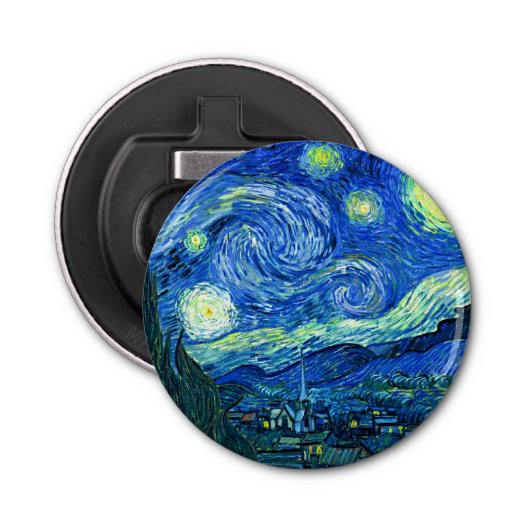 vincent van gogh sterrennacht button flesopener (Voorkant)