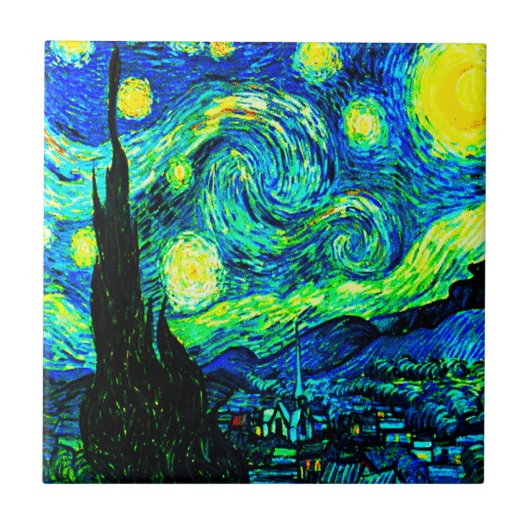 Vincent Van Gogh Sterrennacht Enhanced Tegeltje (Voorkant)
