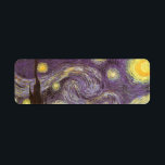 Vincent van Gogh - Sterrennacht Etiket<br><div class="desc">Sterrennacht (1889) van Vincent van Gogh is een post-impressionisme, een schilderij van de natuur van het kunstlandschap. Een uitzicht van een stad in een vallei 's nachts met de wolken die ronddraaien, de sterren die schijnen en een prachtige gouden gele halve maan. Het werd overdag uit het geheugen geschilderd en...</div>