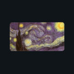 Vincent van Gogh - Sterrennacht Etiket<br><div class="desc">Sterrennacht (1889) van Vincent van Gogh is een post-impressionisme, een schilderij van de natuur van het kunstlandschap. Een uitzicht van een stad in een vallei 's nachts met de wolken die ronddraaien, de sterren die schijnen en een prachtige gouden gele halve maan. Het werd overdag uit het geheugen geschilderd en...</div>