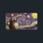 Vincent van Gogh - Sterrennacht Etiket<br><div class="desc">Sterrennacht (1889) van Vincent van Gogh is een post-impressionisme, een schilderij van de natuur van het kunstlandschap. Een uitzicht van een stad in een vallei 's nachts met de wolken die ronddraaien, de sterren die schijnen en een prachtige gouden gele halve maan. Het werd overdag uit het geheugen geschilderd en...</div>