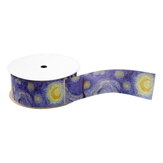 Vincent Van Gogh Sterrennacht  Fine Art Grosgrain Lint (Spoel)