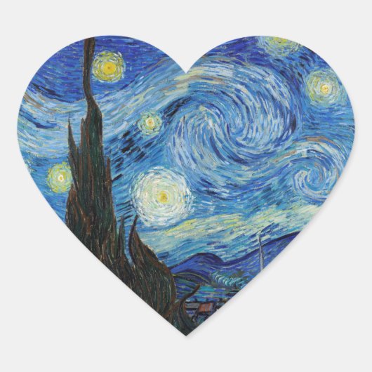 Vincent Van Gogh Sterrennacht  Fine Art Hart Sticker (Voorkant)