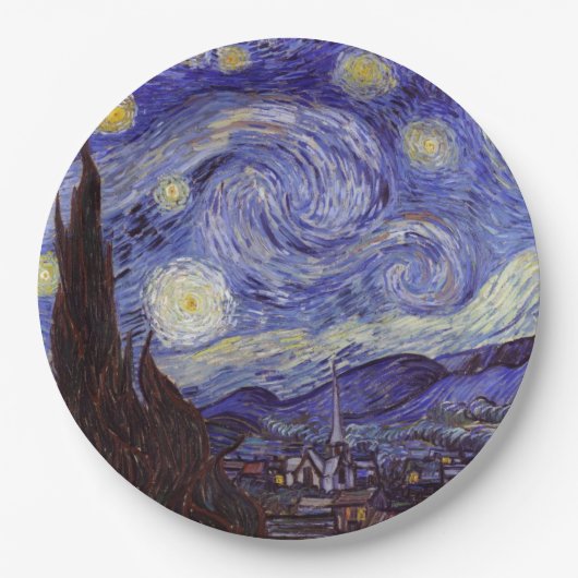 Vincent Van Gogh Sterrennacht  Fine Art Papieren Bordje (Voorkant)