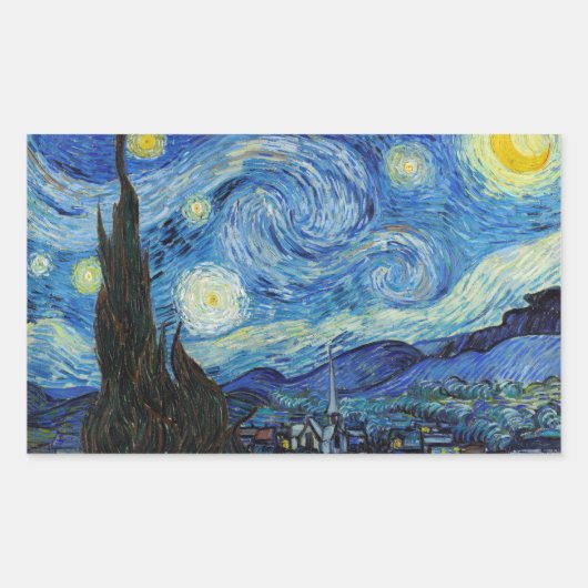 Vincent Van Gogh Sterrennacht Fine Art Rechthoekige Sticker (Voorkant)