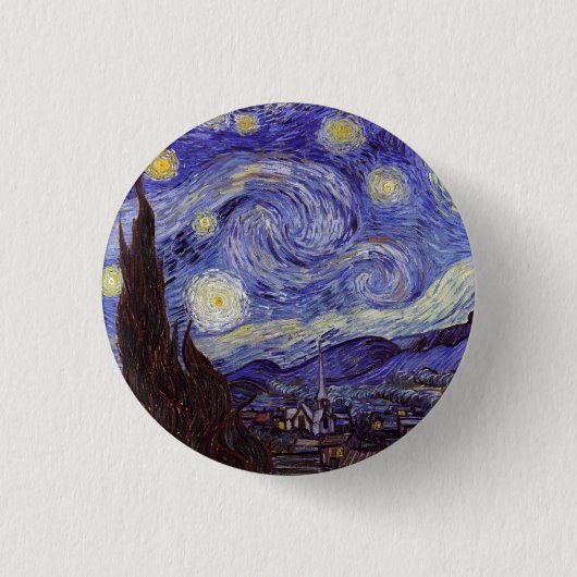 Vincent Van Gogh Sterrennacht  Fine Art Ronde Button 3,2 Cm (Voorkant)