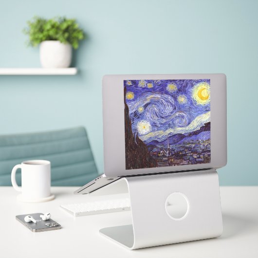 Vincent Van Gogh Sterrennacht  Fine Art Sticker (Laptop op bureau)