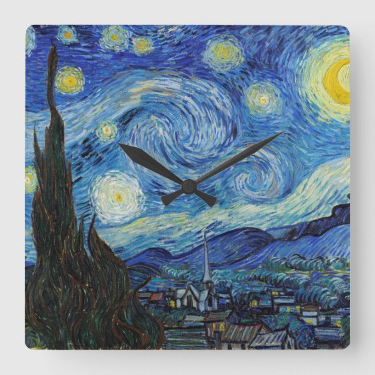 Vincent Van Gogh Sterrennacht  Fine Art Vierkante Klok (Voorkant)