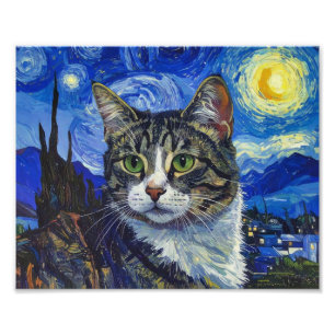 Vincent Van Gogh Sterrennacht Kat Portret Foto Afdruk