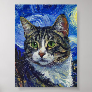 Vincent Van Gogh Sterrennacht Kat Portret Poster