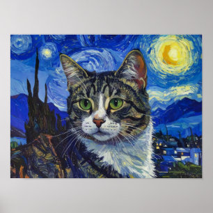 Vincent Van Gogh Sterrennacht Kat Portret Poster